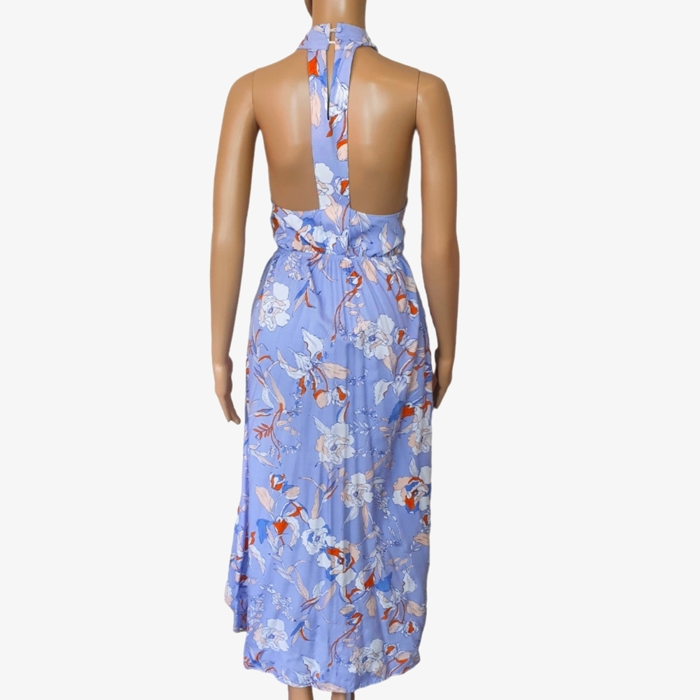 White closet floral maxi wrap dress halter Sz 10 split pleated blue - Picture 2 of 5
